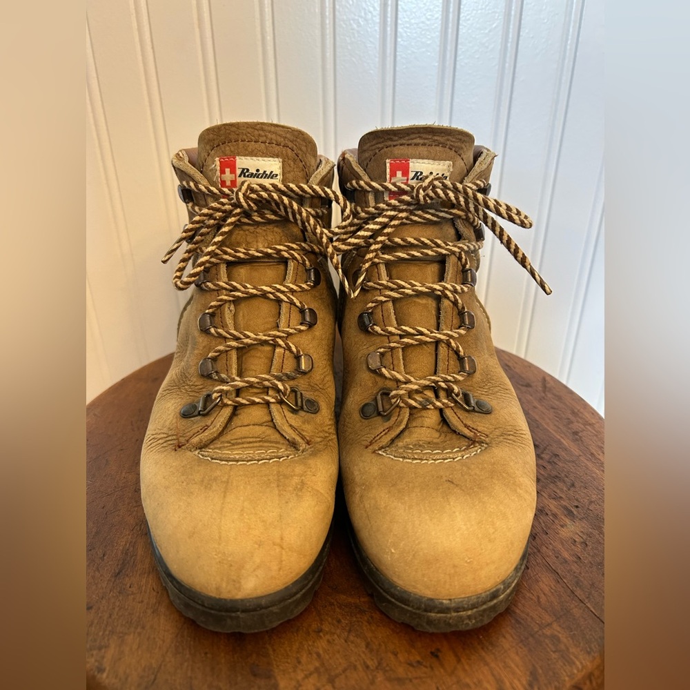 VTG Swiss Raichle Mens sz 5.5 Shoes Brown Mountaineering Hiking Boots Womens 7
